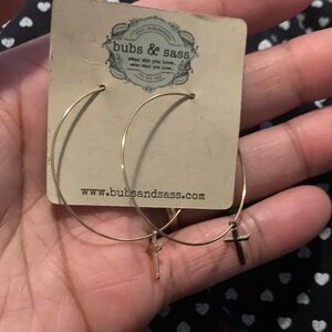 New Gold Hoop Earrings with Cross Charm